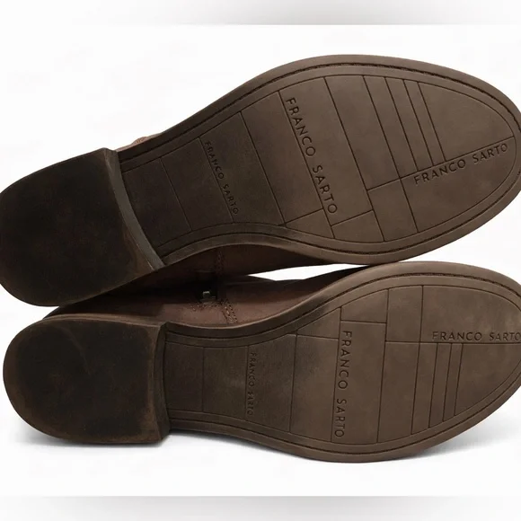 Franco Sarto Brown Leather Ankle Boots Womens 7M Buckle Zip Low Heel Booties - Picture 3 of 5